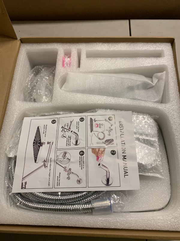 Photo 1 of 12 Inch Rain Shower Head with Handheld Spray Combo and Extention Arm, High Pressure Rainfall Waterfall Shower Heads, Dual Showerhead with 3-Way Diverter - Height/Angle Adjustable(Chrome)