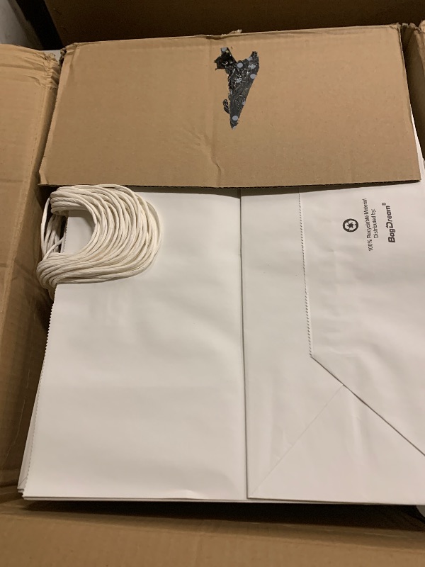 Photo 1 of BagDream 100Pcs 16x6x12 Inches Kraft Paper Bags with Handles Bulk, Large Shopping Bags for Gifts, Grocery, Merchandise, Party Favor, Take-out, Recyclable White Paper Sacks