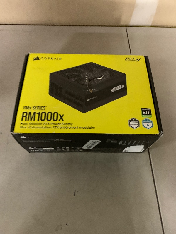 Photo 1 of CORSAIR RM1000x ATX 3.1 PCIe 5.1 Ready Fully Modular 1000W Power Supply – Low-Noise, Cybenetics Gold Efficiency, Native 12V-2x6 Connector – Black