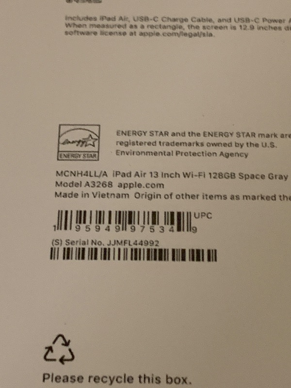 Photo 1 of Apple iPad Air 13-inch with M3 chip Built for Apple Intelligence, Liquid Retina Display, 128GB, 12MP Front/Back Camera, Wi-Fi 6E, Touch ID, All-Day Battery Life — Space Gray