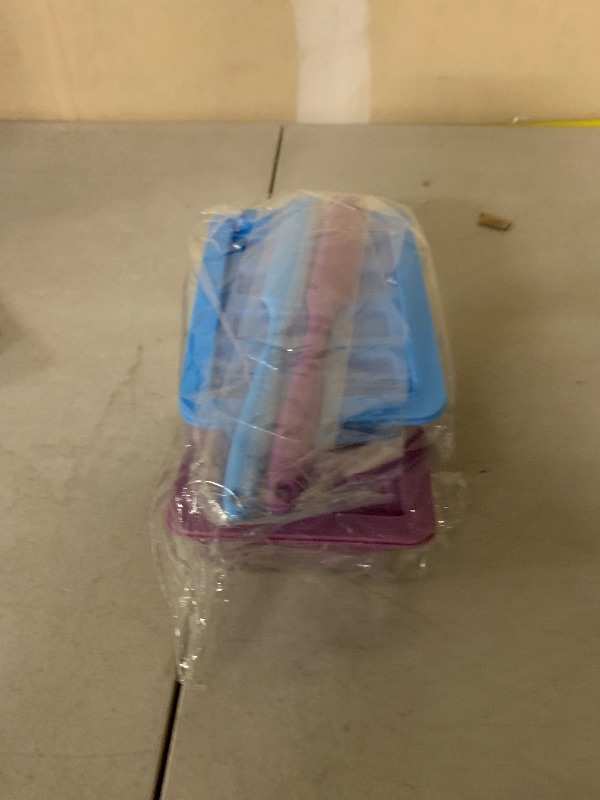 Photo 1 of 2PCS Butter Silicone Mold with Lid, Non-Stick Butter Mold Tray with Measurements, Butter stick molds with butter paddles for Making Butter for Chocolate Making and Homemade Cakes Baking (Blue&Purple)