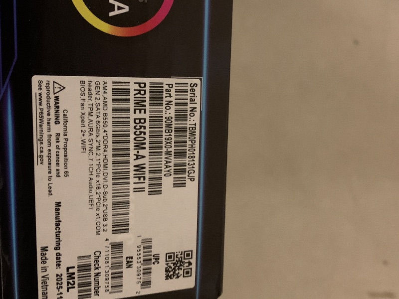 Photo 1 of ASUS Prime B550M-A WiFi II AMD Micro ATX Motherboard with PCIe 4.0, WiFi 6, ECC Memory, HDMI 2.1, RGB Header