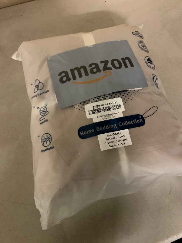 Photo 1 of MooMee Bedding Sheet Set 100% Washed Cotton Linen Like Textured Breathable Durable Soft Comfy (Heathered Taupe, King)