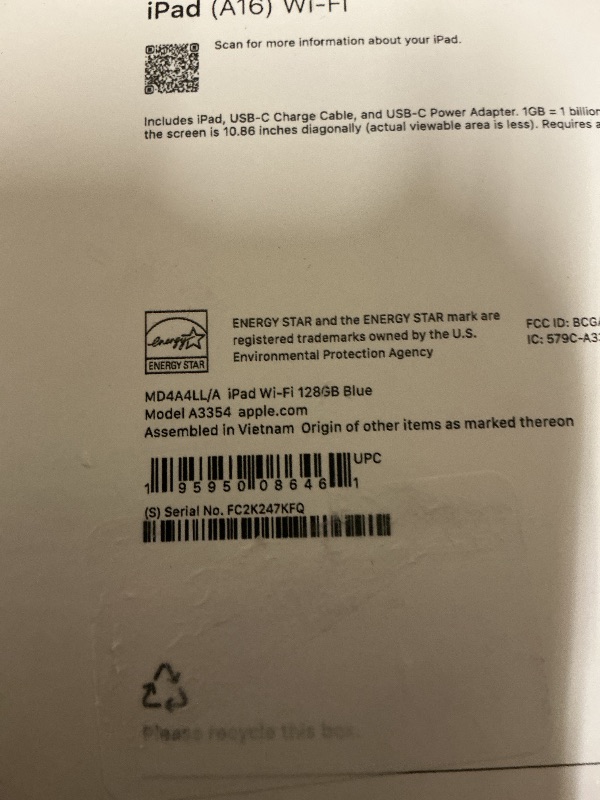 Photo 1 of Apple iPad 11-inch: A16 chip, 11-inch Model, Liquid Retina Display, 128GB, Wi-Fi 6, 12MP Front/12MP Back Camera, Touch ID, All-Day Battery Life — Blue