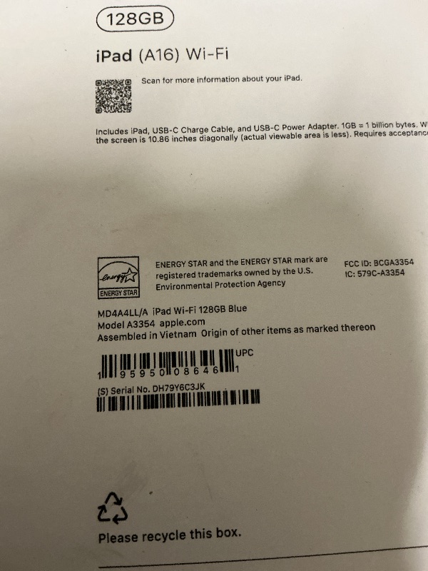 Photo 1 of Apple iPad 11-inch: A16 chip, 11-inch Model, Liquid Retina Display, 128GB, Wi-Fi 6, 12MP Front/12MP Back Camera, Touch ID, All-Day Battery Life — Blue