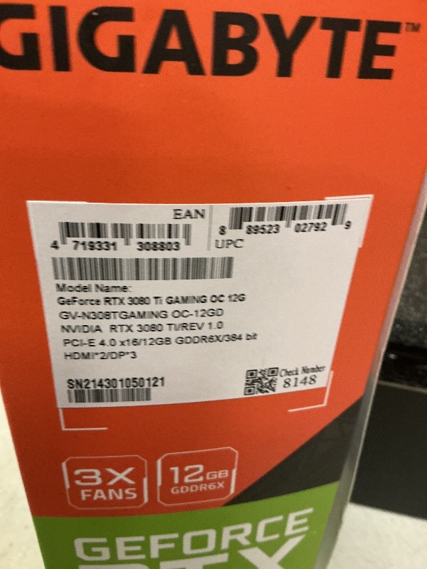 Photo 1 of GIGABYTE GeForce RTX 3080 Ti Gaming OC 12G Graphics Card, 3X WINDFORCE Fans, 12GB 384-Bit GDDR6X, GV-N308TGAMING OC-12GD Video Card