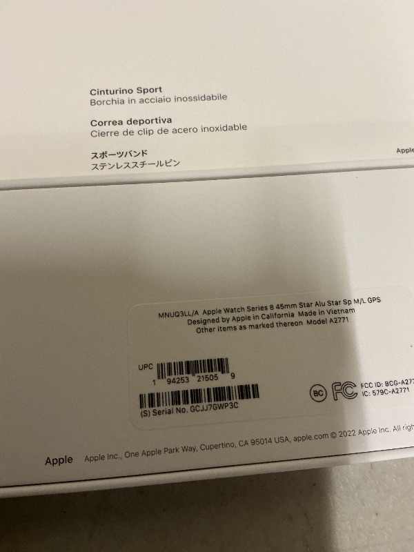 Photo 1 of Apple Watch Series 8 [GPS 45mm] Smart Watch w/Starlight Aluminum Case with Starlight Sport Band - M/L. Fitness Tracker, Blood Oxygen & ECG Apps, Always-On Retina Display, Water Resistant