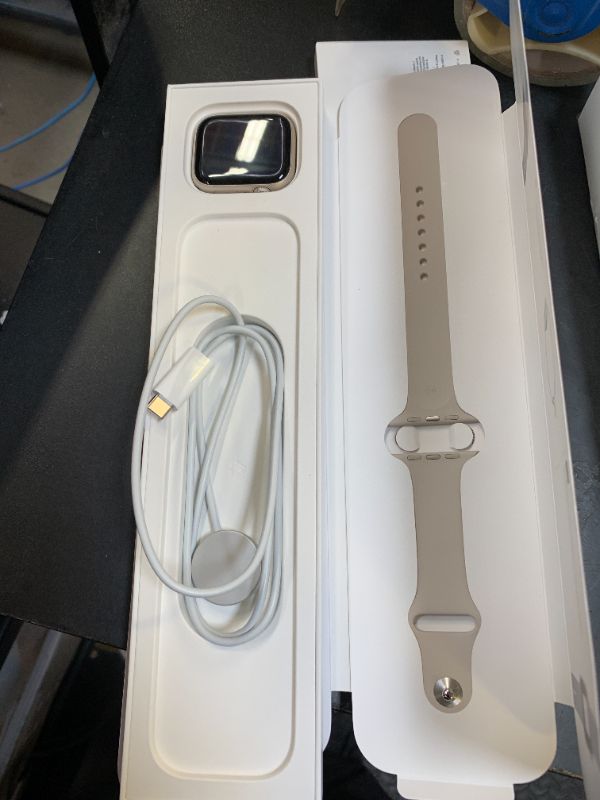 Photo 1 of Apple Watch Series 8 [GPS 45mm] Smart Watch w/Starlight Aluminum Case with Starlight Sport Band - M/L. Fitness Tracker, Blood Oxygen & ECG Apps, Always-On Retina Display, Water Resistant