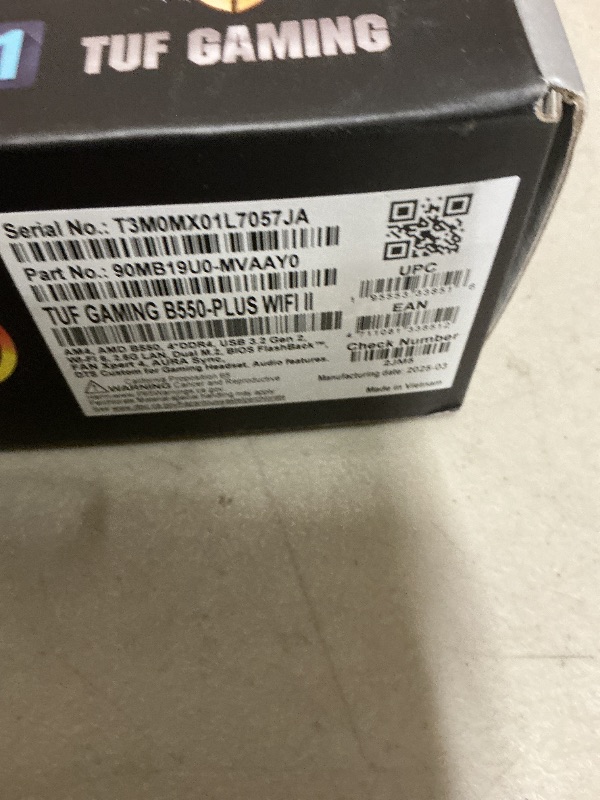 Photo 1 of ASUS TUF Gaming B550-PLUS WiFi II AMD AM4 (3rd Gen Ryzen™) ATX Gaming Motherboard (PCIe 4.0, WiFi 6, 2.5Gb LAN, BIOS Flashback, USB 3.2 Gen 2, Addressable Gen 2 RGB Header and Aura Sync)