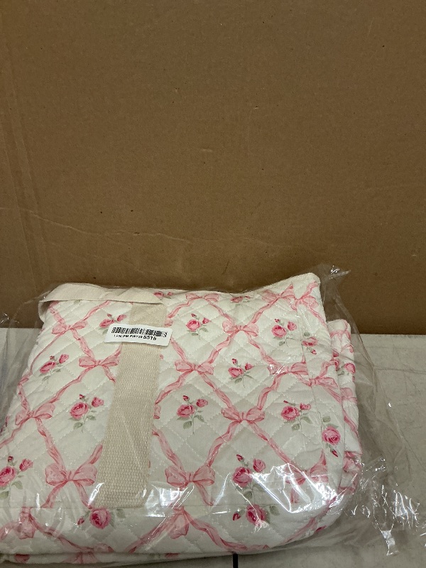 Photo 1 of Shinylin 3 Pcs Empty Mahjong Bag Set, Thickened Pink Bow Quilted Carrying Bag Set with Two Wrappers, Card Bags, Mahjong Racks and Card Pusher Drawstring Bags (Case Only)