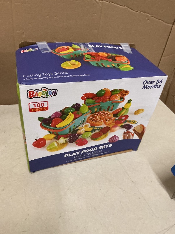 Photo 1 of 100 Pcs Play Food Set for Kids Kitchen, Pretend Food Toy for Toddlers Age 1-3, Plastics Cutting Fake Food/ Fruit/ Vegetable Accessories with 2 Baskets, Birthday Gifts for 2 3 4 5 Years Old Boys Girls