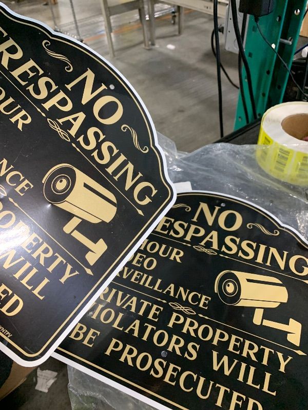 Photo 1 of **SOLD AS IS NO REFUND/RETURN** SEE COMMENTS!~
Faittoo No Trespassing Signs Private Property Video Surveillance Sign with 42" Stake, 2-Pack 12"x12" Rust Free Aluminum, Reflective, 2 Pre-drilled Holes, Includes Matching Screws & Wren