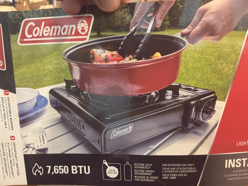 Photo 1 of [Needs deep cleaning, see clerk notes and live photos] Coleman Classic 1-Burner Butane Stove, Portable Camping Cooktop with Carry Case & InstaStart Ignition, Adjustable Burner with 7650 BTUs of Power for Camping, Grilling, Tailgating, & More