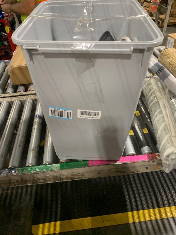 Photo 1 of **LID IS DAMAGED**
IRIS USA Dog Food Storage Container with Wheels, Airtight Lid, 2-Cup Scoop, Up to 54 Pounds Pet Food Storage, Built in Scoop Storage in Lid, Versatile Pet Food Bin, Portable, BPA Free, Gray/Dark Gray