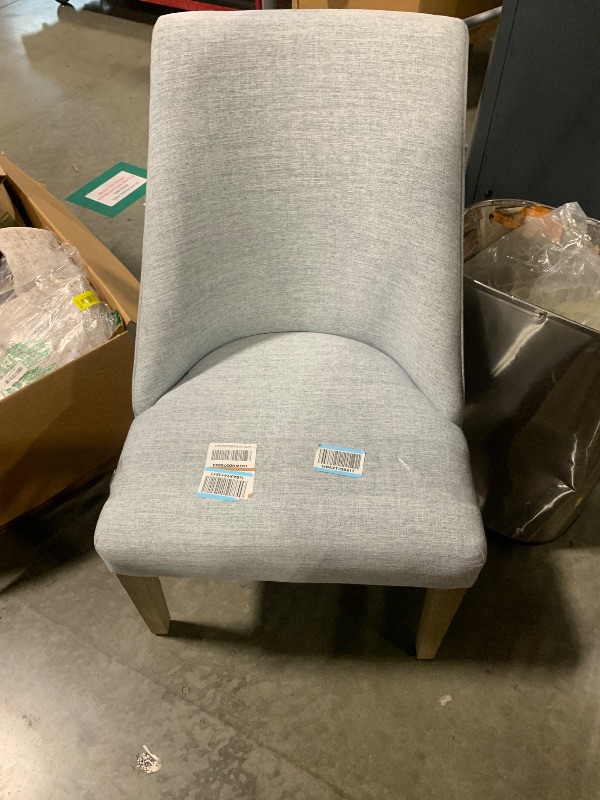 Photo 1 of ****ONE CHAIR ONLY!!*** Martha Stewart Winfield Upholstered High Back Accent Dining Chairs Set of 2, Padded Seat, Solid Wood Legs, Chambray Jacquard Textured Fabric, Cottage, Farmhouse for Kitchen, Room, Light Blue
