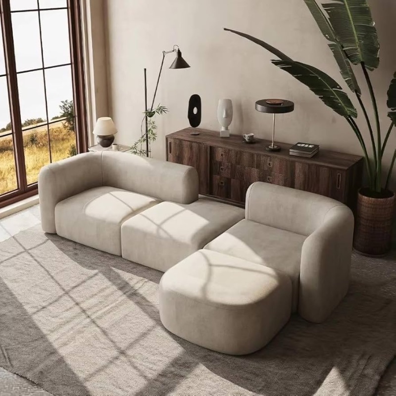 Photo 1 of ***VERY LARGE ITEM*** ***PICK UP WITH TRUCK*** ***ITEM IS DIRTY*** Brown Tight Curved Back Velvet Sofa, 4 Seater Modular Sectional, Luxury Modern Minimalist Style Comfy Couch for Household?Business?Parlour?Lobby, Reception Room(White)