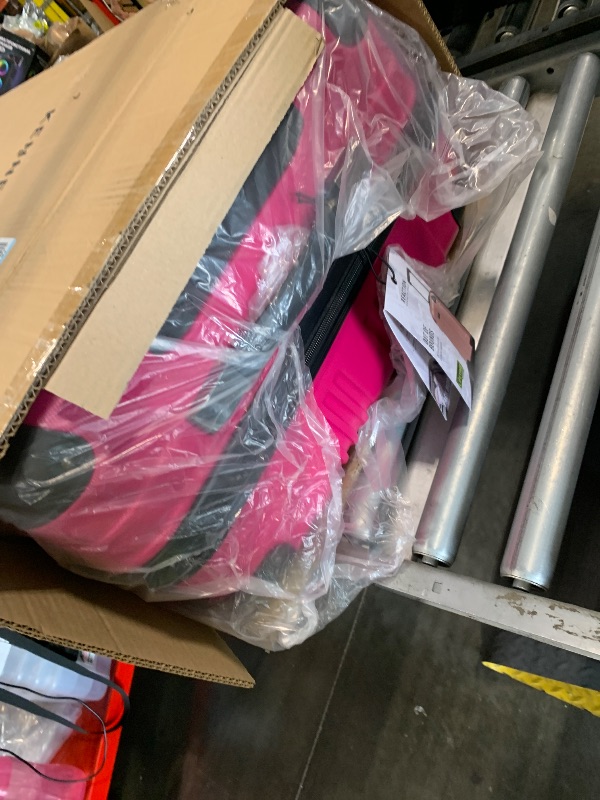 View 2 of ***MISSING WHEEL*** Kenneth Cole REACTION Out of Bounds Lightweight Hardshell 4-Wheel Spinner Luggage, Magenta, 28-Inch Checked