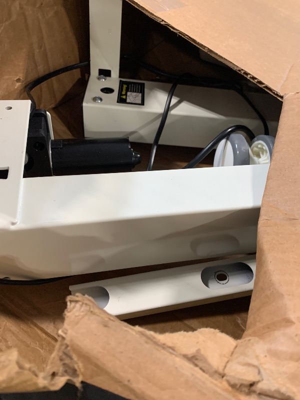 Photo 1 of **sold as is no refund/return**
JYLH JOYSEEKER Glass Electric Standing Desk with Drawer, 31.5" x 20" Whole Piece Small Sit Stand Table, Height Adjustable Desk with Storage & USB Ports, Quick Install Home Office Computer Desk, White