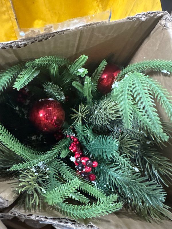 Photo 1 of **DAMAGED**
Glitzhome 35 Inch Christmas Poinsettia Floral Potted Porch Tree for Indoor Decor, Red Pot with Checkered Ribbon, Artificial Holiday Decoration for Home Party Store