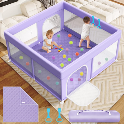 Photo 1 of [Missing Instructions] Foldable Baby Playpen - 71"×79" Collapsible Play Pen for Babies and Toddlers - Indoor Outdoor Travel Playpen - Sturdy with Mesh View Portable Play Yard - Folding Play Pen with 4 Handles and Carry Bag