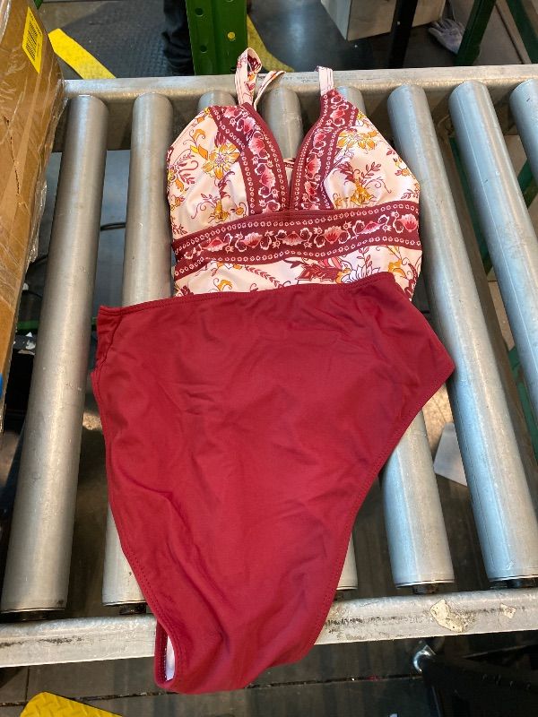 Photo 1 of [SIMILAR ITEM!!][Stock Photo for Reference, Item Similar] ZAFUL Women's High Waisted Bikini with Skirt Whip Stitch 2 Piece Swimsuits Tummy Control Bathing Suit 0-Boho Red L