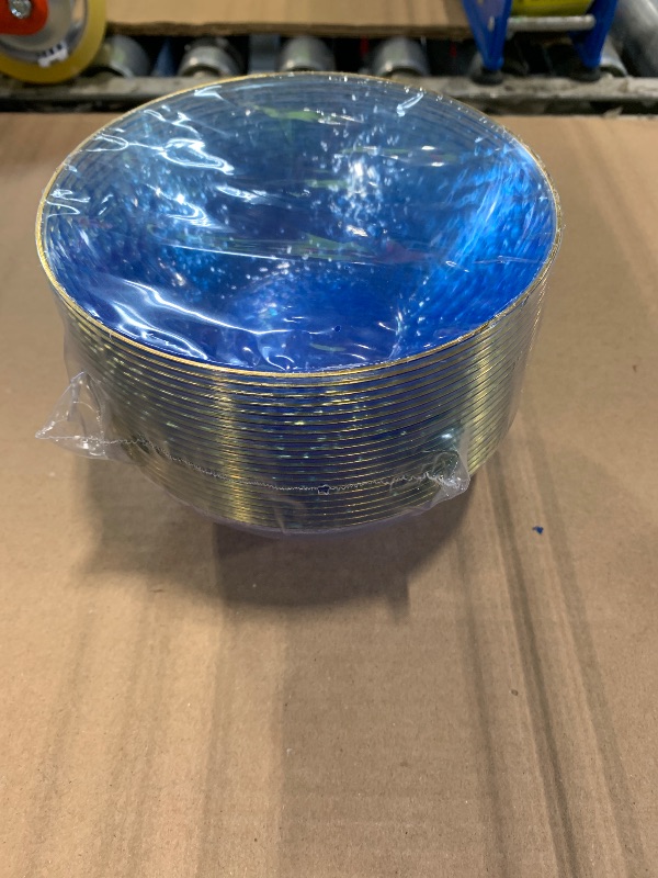 Photo 1 of *** BLUE *** Rubtlamp 20 Pack Clear Blue Disposable Bowls, Blue Plastic Bowls with Gold Rim, 12-16oz Premium Heavy Duty Plastic Dinner Bowls for Party, Wedding and Holiday