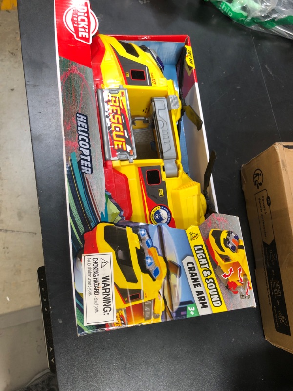 Photo 1 of DICKIE TOYS: Rescue Helicopter - Yellow & Red - 11" Light & Sound Toy Vehicle, Stretcher & Extendable Crane Arm, Freewheel Base, Kids Ages 3+