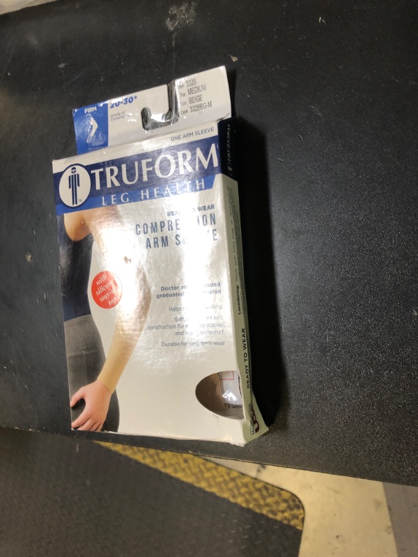 Photo 1 of Truform Lymphedema Compression Arm Sleeve, 20-30 mmHg Post Mastectomy Support, Dot Top Grip Band, Beige, Medium