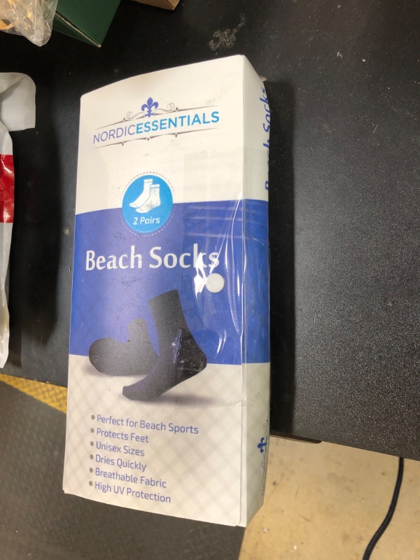 Photo 1 of Nordic Essentials Beach Socks - Sand sports - Volleyball, Soccer, Snorkeling - Kids, Women, Men 1 Yr Warranty (4, Black + Blue, Small)