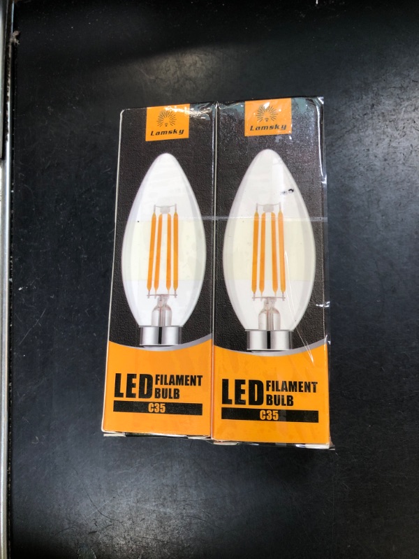 Photo 1 of Lamsky E14 Base LED Filament Candle Shape Light Bulb,E14 European Base Bulb,Warm White 2700K 400LM 40W Equivalent,C35 Clear Glass Torpedo Shape Bullet Top,No-Dimmable (2-Pack)