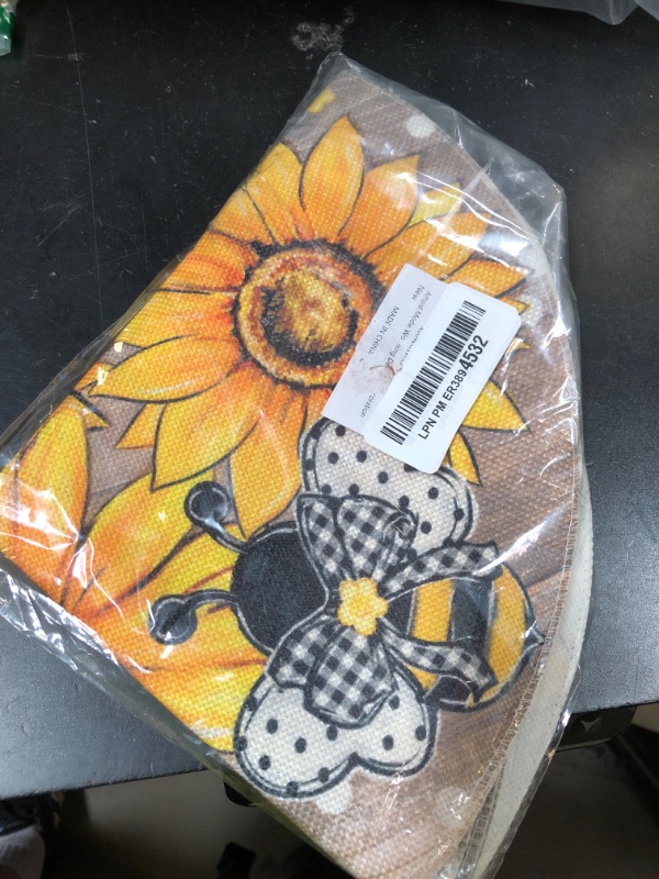 Photo 1 of Artoid Mode Wood Sunflower Bee Flower Polka Dot Round Summer Placemats Set of 4, 14 Inch Farmhouse Fall Round Table Mats for Dining Decoration