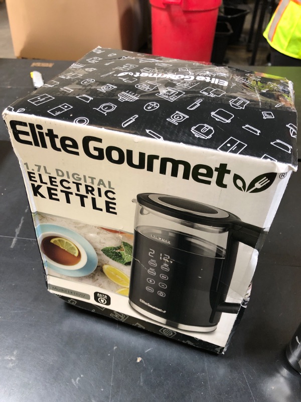 Photo 1 of Elite Gourmet EKT8717 1.7L Dual Wall Cool Touch Electric Tea Kettle, Borosilicate Glass, 304 Stainless Steel Interior, Programmed Digital Touchscreen, Keep Warm, Auto Off & Audible Indicator, Black