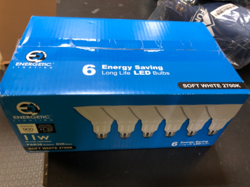 Photo 1 of Energetic PAR38 LED Flood Outdoor Light Bulb, 2700K Soft White, 90 Watt Equivalent (11W), Wet Rated, 900LM, E26 Base, Non-Dimmable, ETL, 6 Pack