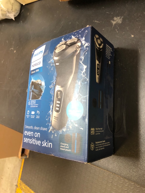 Photo 1 of Philips Norelco Shaver 3900 Series, Wet and Dry Electric Shaver, P-Cap, Travel Pouch, Charging Stand, Storm Blue, Model S3341/92