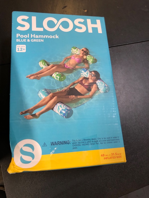 Photo 1 of SLOOSH 2 Packs Tropical Leaves Hammock Pool Floats Adults, 4-in-1 Multi-Purpose Inflatable Pool Floats PVC Water Hammock Lounge Floaties (Blue&Green)
