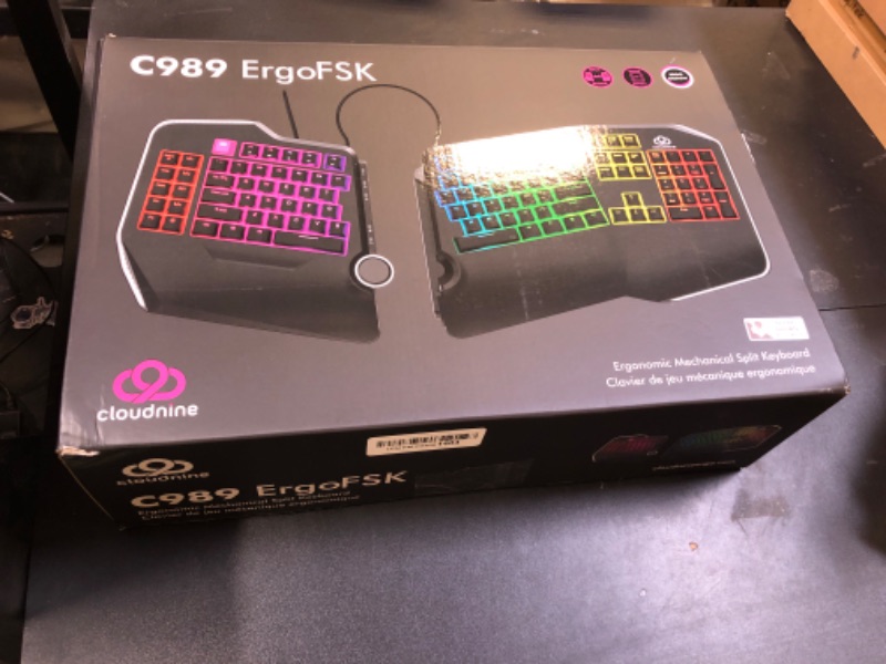 Photo 1 of Cloud Nine C989M Ergonomic Mechanical Keyboard for PC - Kailh Tactile Brown Switches - RGB Light Up LED Backlit with USB - Ergo Split Key Board with Macro