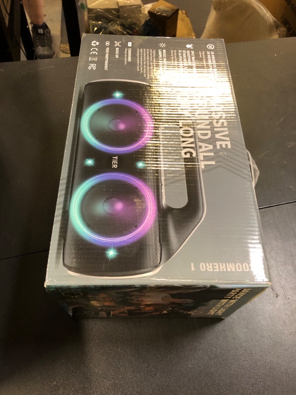 Photo 1 of YIER Speakers, 80w (Peak) Portable Wireless Speaker with Lights, Stereo Loud Sound, IP67 Waterproof, Deep Bass Outdoor Speakers Bluetooth 5.0 Dual Pairing for Home Party Beach Camping, Gifts
