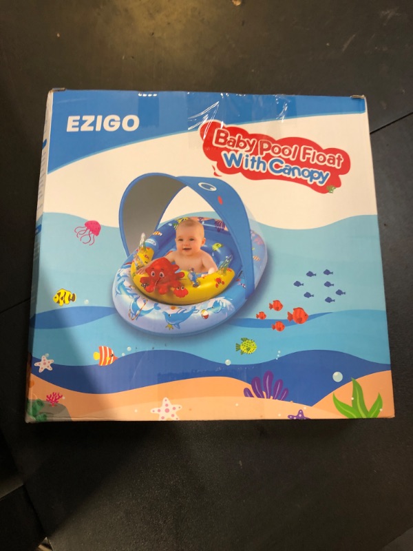 Photo 1 of EZIGO Baby Pool Float with Canopy UPF50+ Sun Protection, Inflatable Kids Pool Floats with Ocean Animal Toys for Babies 6-36 Months, Infant Swimming Float with Adjustable Safety Seat for Boys Girls