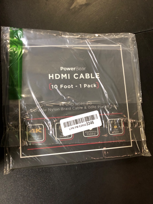 Photo 1 of PowerBear 4K HDMI Cable 10 ft | High Speed Hdmi Cables, Braided Nylon & Gold Connectors, 4K @ 60Hz, Ultra HD, 2K, 1080P, ARC & CL3 Rated | for Laptop, Monitor, PS5, PS4, Xbox One, Fire TV, & More