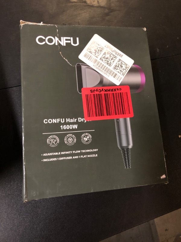Photo 1 of Hair Dryer with Diffuser, CONFU Ionic Blow Dryer 1600W, Portable Lightweight Fast Drying Negative Ion Hairdryer, 3 Heat Settings with Diffuser and Concentrator Nozzle for Home & Travel