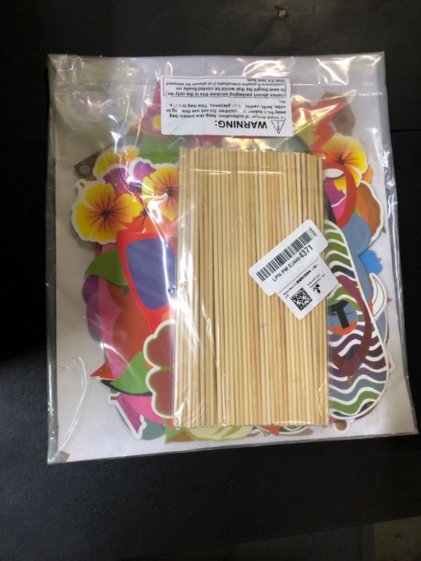 Photo 1 of 60pcs Luau Photo Booth Props - Hawaiian/Tropical/Tiki/Summer Pool Party Decorations Supplies (Assembly Needed)