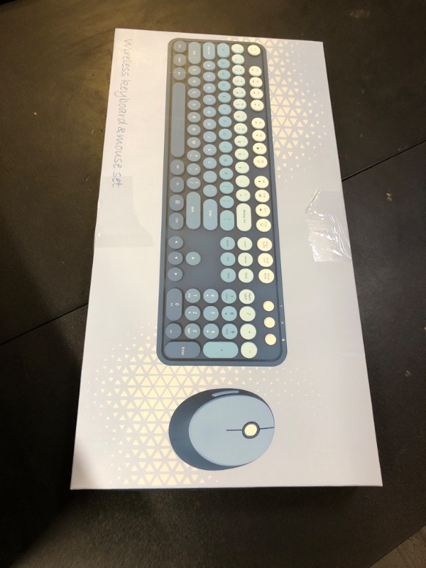 Photo 1 of Wireless Keyboard and Mouse Combo, Ergonomic Full Size Typewriter Retro Round Keycaps Keyboard, Compatible with Windows, PC, Perfer for Home and Office Keyboards (Twilight Blue