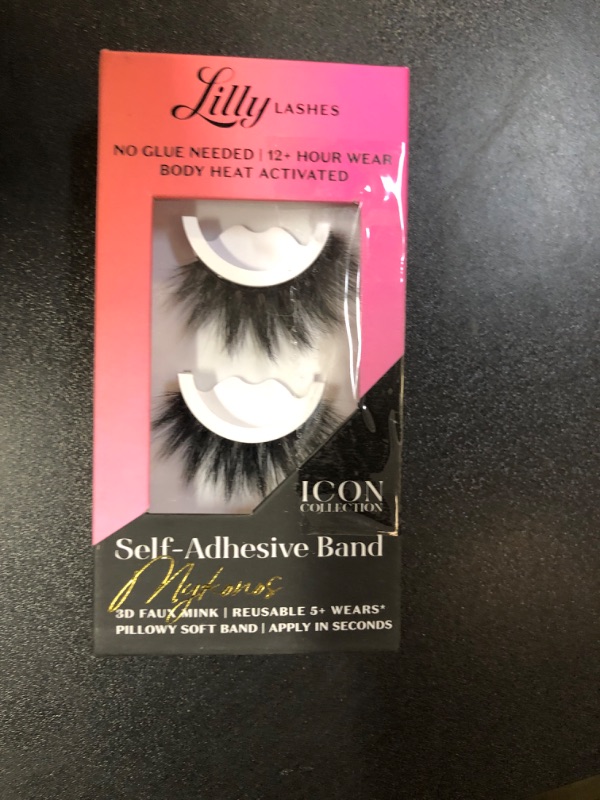 Photo 1 of Lilly Lashes Self Adhesive Band 3D Faux Mink Eyelashes, No Lash Glue Needed, Body Heat Activated Press on Lashes, Reusable Self Adhesive Eyelashes Up to 5x, Easy to Apply & Remove (Mykonos)
