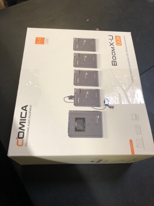 Photo 1 of COMICA BoomX-U Qua 4-Channel UHF Wireless Lavalier Lapel Microphone System, 4 Audio Tracks Individual Output, Noise Cancellation, Monitor, 394' Range, Lav Mic for Camera, iPhone, Android, PC, etc
