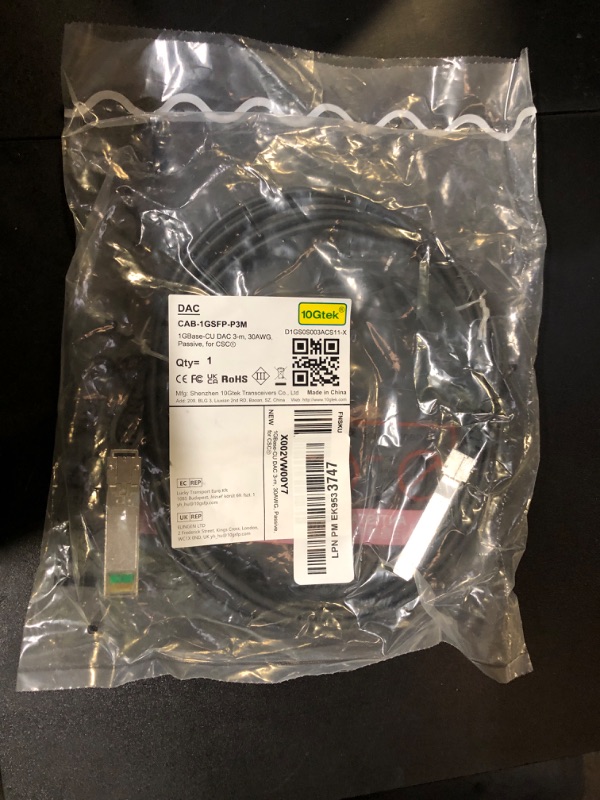 Photo 1 of 10Gtek 1.25G SFP DAC Twinax Cable - Gigabit Passive Direct Attach Copper Twinax SFP Cable for Cisco SFP-1GBASE-CU3M, Ubiquiti UniFi, Fortinet, Netgear, TP-Link and More, 3-Meter(10ft)