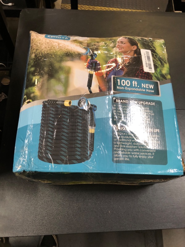 Photo 1 of KETTOYA Non-Expanding Garden Hose 100 ft, Kink Free Flexible Water Hose with 10-Pattern Spray Nozzle, Lightweight Hose Pipe, Leak Proof, 3/4" Swivel Connectors, Super Fabric, Portable Storage Strap