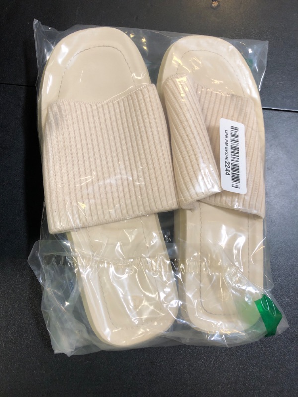 Photo 1 of mysoft Women's Platform Sandals 1.8 Inch Slip On Comfortable Knit Open Toe Flatform Chunky Slide Sandals Beige