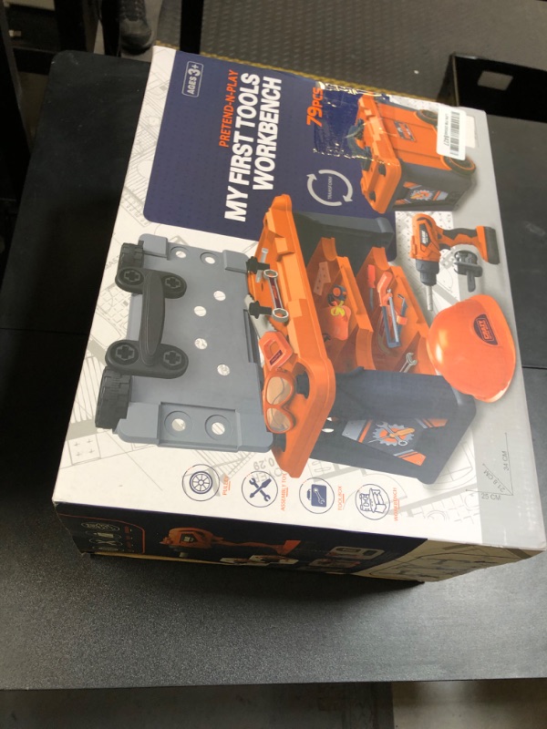 Photo 1 of ZEALOUS TOYS Kids Tool Bench-Zealous 79pcs Transformable Set, Toddler Workbench Toy with Electric Drill, Pretend Construction Playset for Boys Girls Age 3+, Orange & Black, HB3222-3
