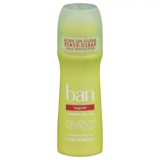 Photo 1 of Ban Invisible Roll-on Antiperspirant Deodorant for Women and Men, 24-hour Underarm Odor & Sweat Protection, Regular Scent, 3.5 Oz