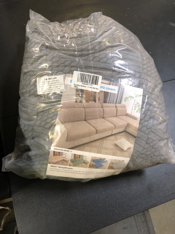 Photo 1 of Deep Dream Sectional Couch Covers 6 Pieces, Stretch Couch Cushion Covers, L Shaped Washable Sofa Covers for Left/Right Sectional Sofa (3 Backrest Cover + 2 Seater + 1 Chaise, Dark Grey)